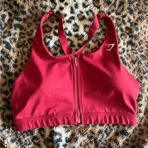 Gymshark Padded Zip Front Sports Bra Red Size Small Medium Support